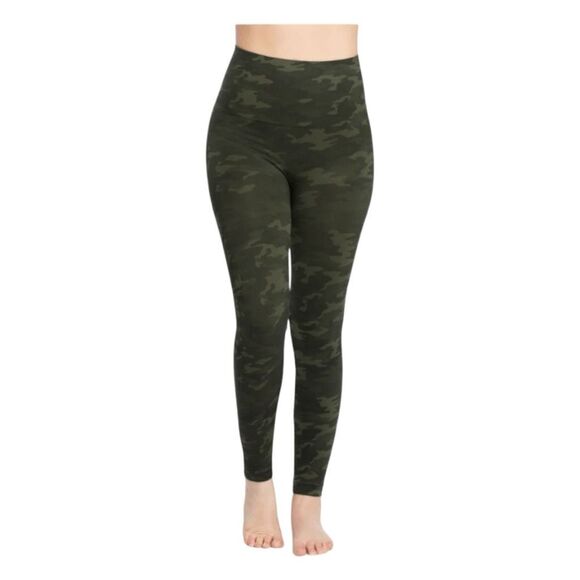 Spanx Look At Me Now Seamless Leggings Green Camo Stretch Athletic M - Picture 1 of 7